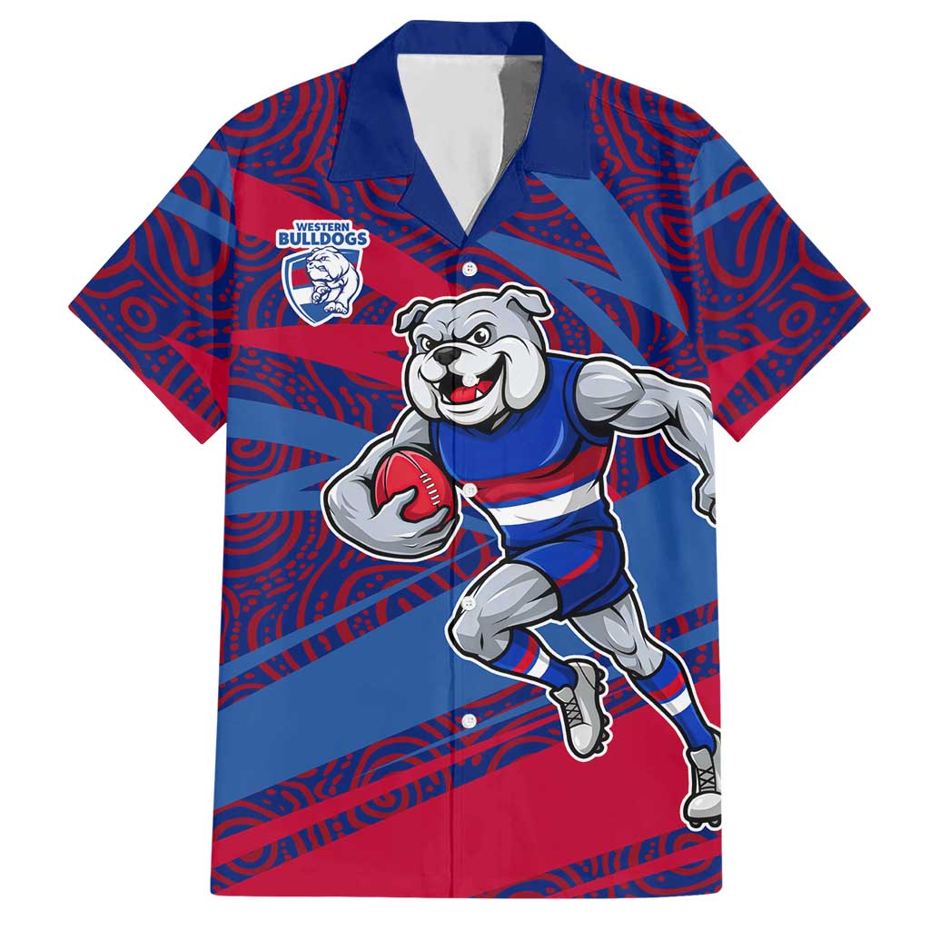 Western Bulldogs Australian Football Hawaiian Shirt Tough Bulldog Mascot Art With Indigenous Pattern Art