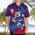 Western Bulldogs Australian Football Hawaiian Shirt Tough Bulldog Mascot Art With Indigenous Pattern Art