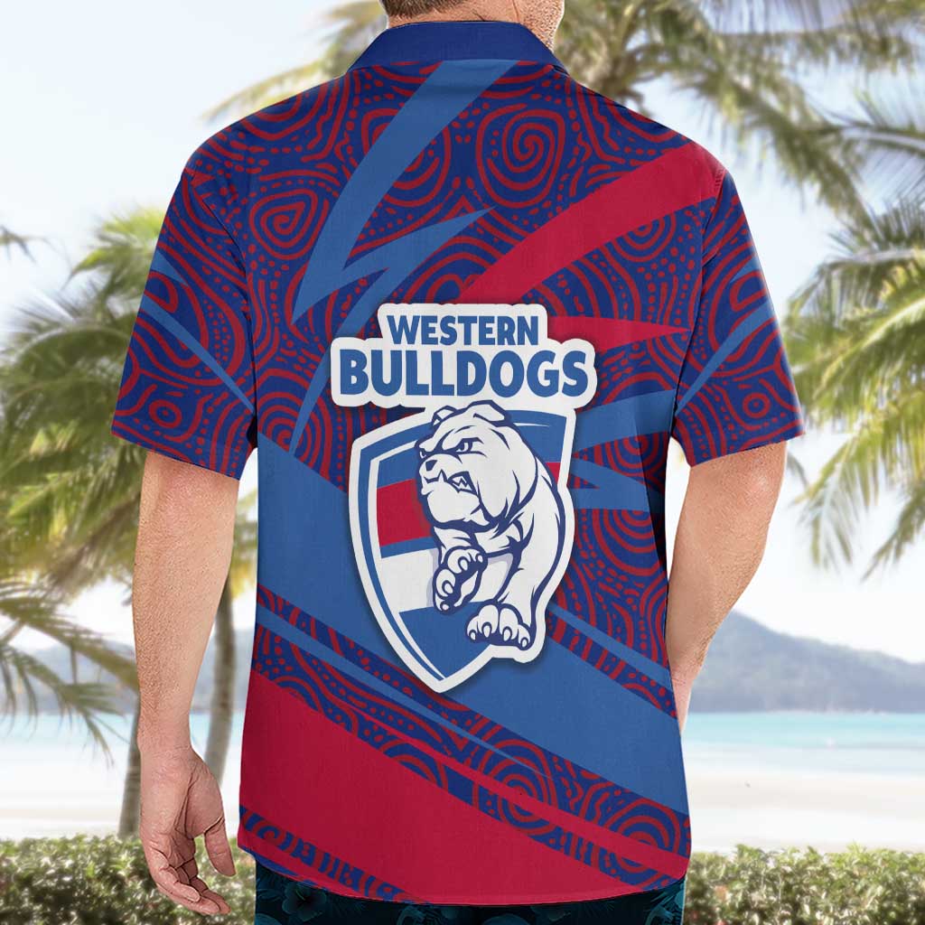 Western Bulldogs Australian Football Hawaiian Shirt Tough Bulldog Mascot Art With Indigenous Pattern Art