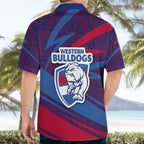 Western Bulldogs Australian Football Hawaiian Shirt Tough Bulldog Mascot Art With Indigenous Pattern Art