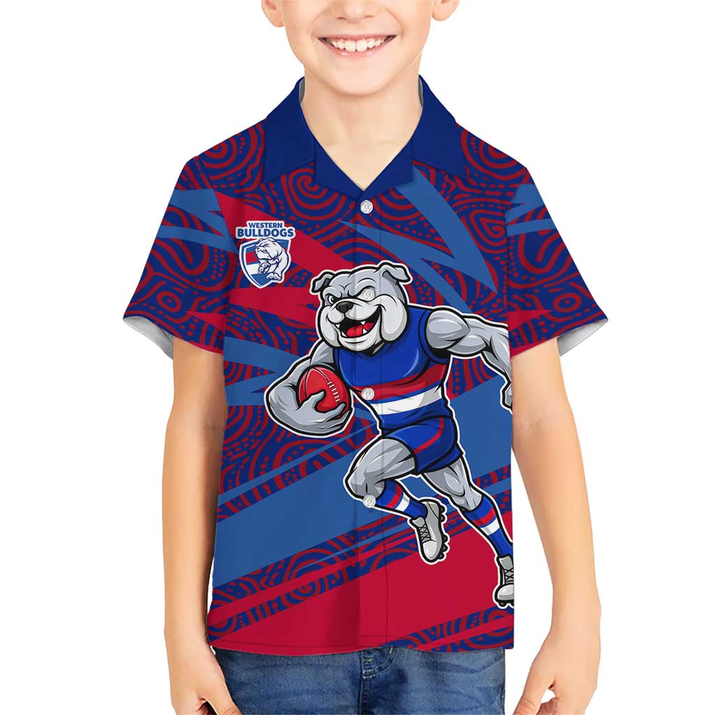 Western Bulldogs Australian Football Hawaiian Shirt Tough Bulldog Mascot Art With Indigenous Pattern Art