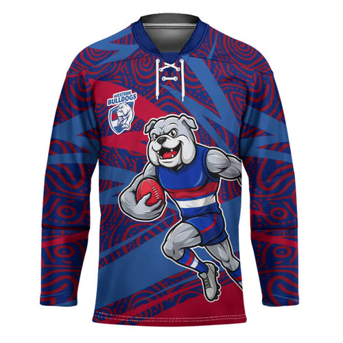 Western Bulldogs Australian Football Hockey Jersey Tough Bulldog Mascot Art With Indigenous Pattern Art