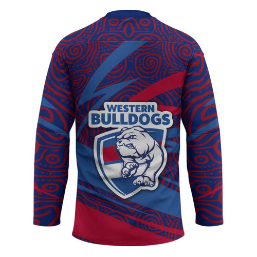 Western Bulldogs Australian Football Hockey Jersey Tough Bulldog Mascot Art With Indigenous Pattern Art