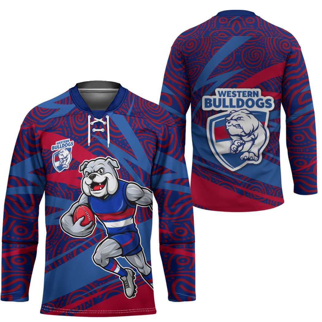Western Bulldogs Australian Football Hockey Jersey Tough Bulldog Mascot Art With Indigenous Pattern Art