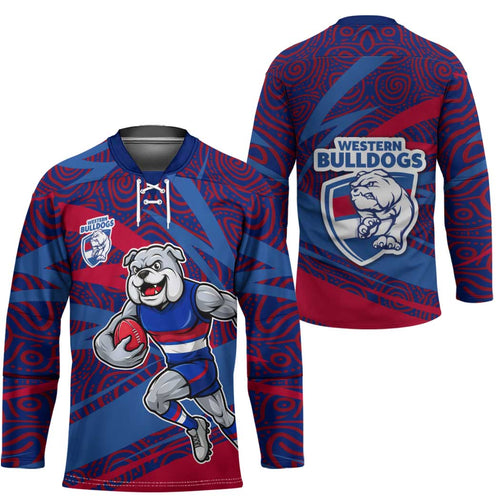 Western Bulldogs Australian Football Hockey Jersey Tough Bulldog Mascot Art With Indigenous Pattern Art