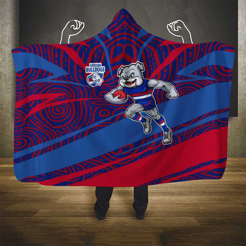 Western Bulldogs Australian Football Hooded Blanket Tough Bulldog Mascot Art With Indigenous Pattern Art