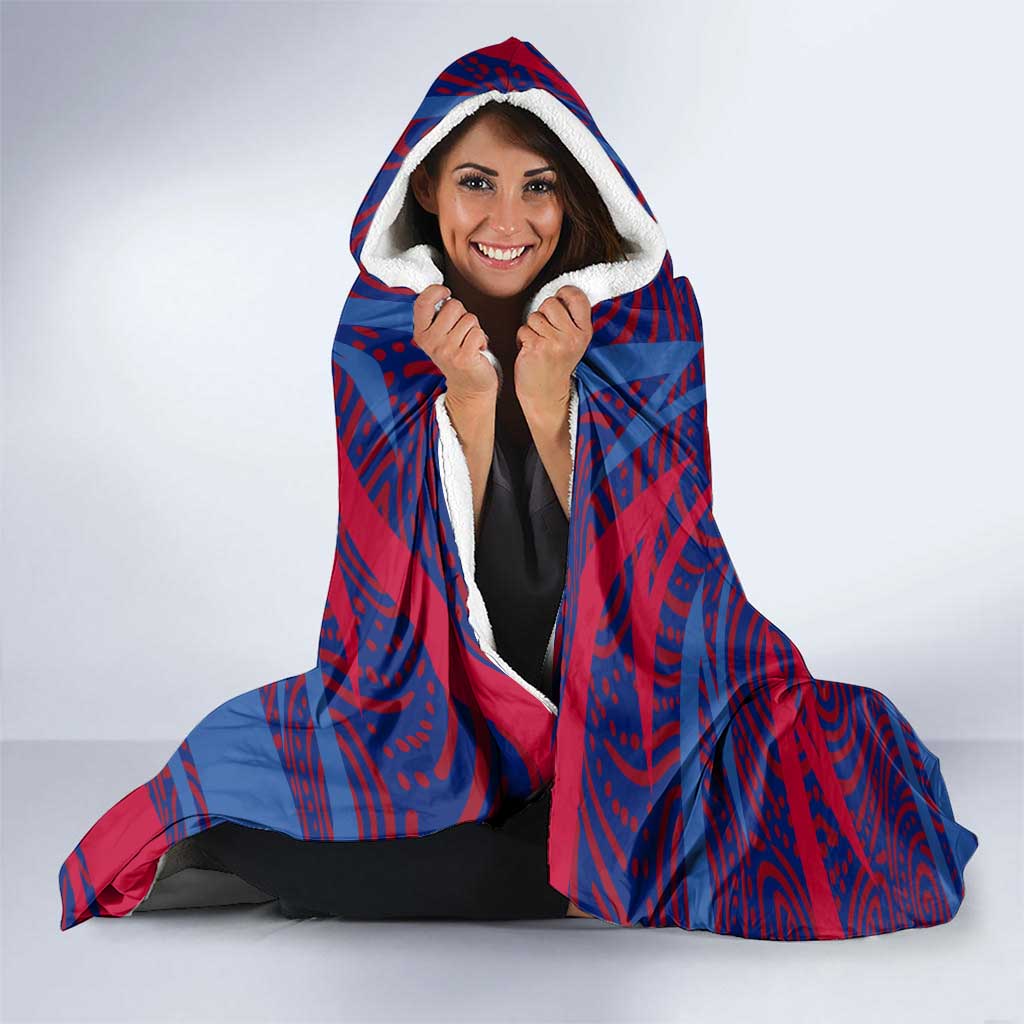 Western Bulldogs Australian Football Hooded Blanket Tough Bulldog Mascot Art With Indigenous Pattern Art