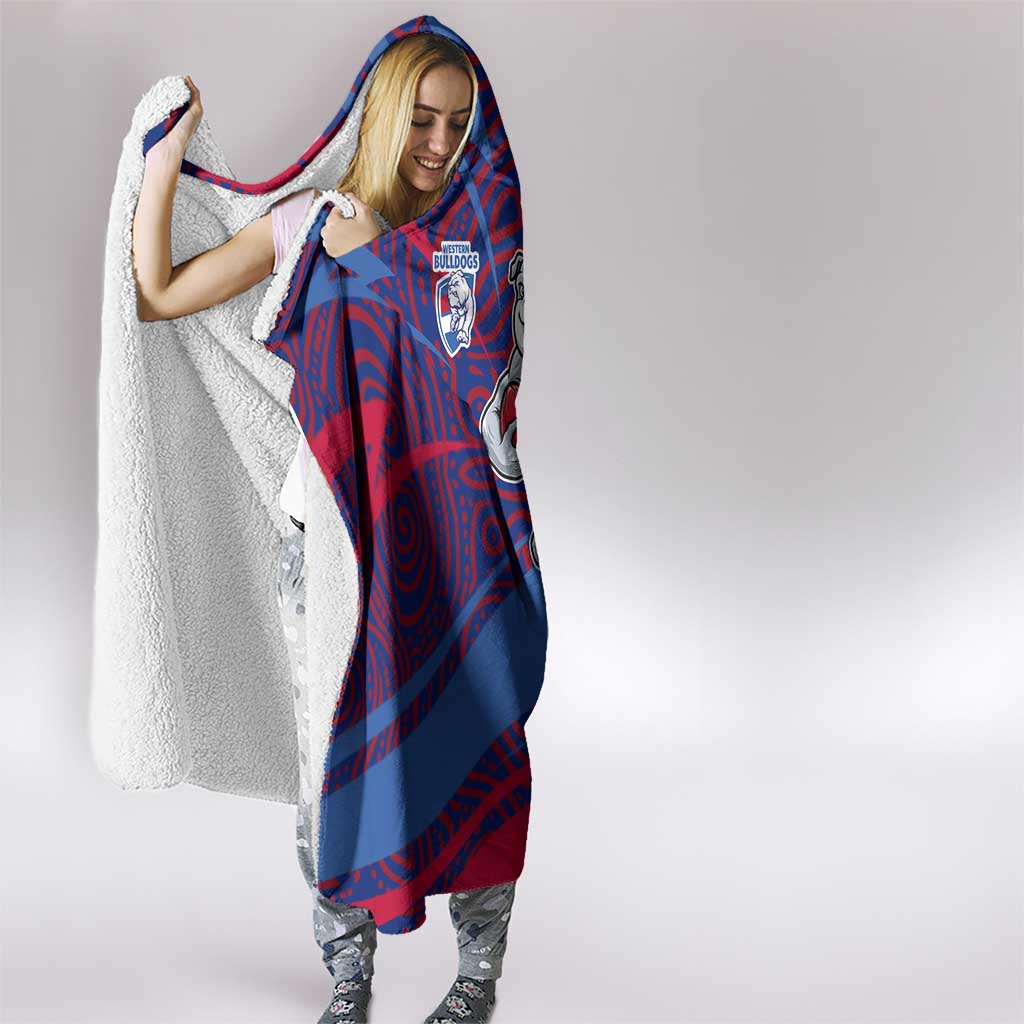 Western Bulldogs Australian Football Hooded Blanket Tough Bulldog Mascot Art With Indigenous Pattern Art