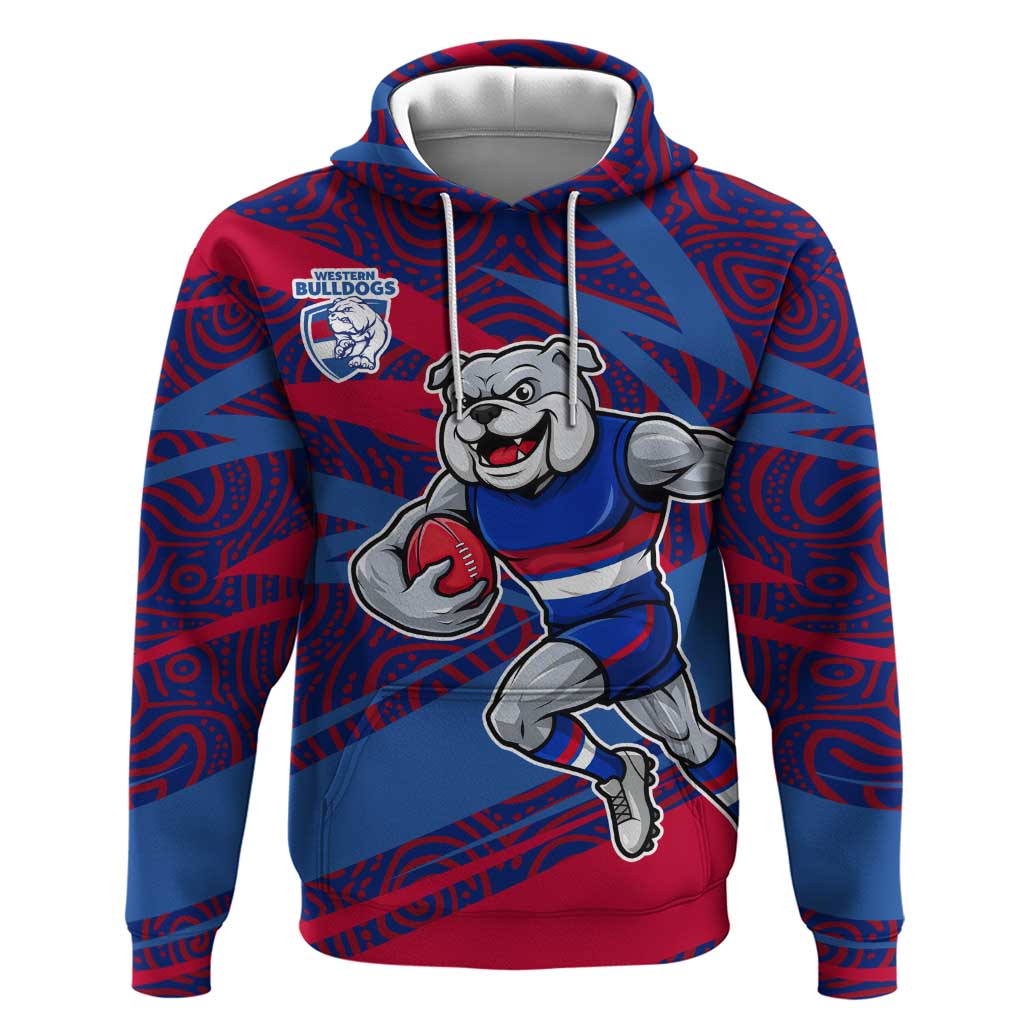 Western Bulldogs Australian Football Hoodie Tough Bulldog Mascot Art With Indigenous Pattern Art