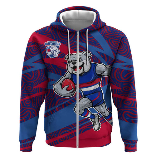 Western Bulldogs Australian Football Hoodie Tough Bulldog Mascot Art With Indigenous Pattern Art