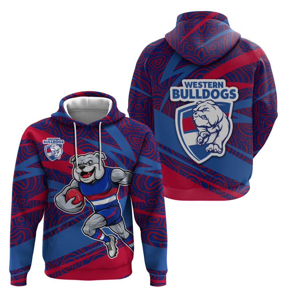 Western Bulldogs Australian Football Hoodie Tough Bulldog Mascot Art With Indigenous Pattern Art