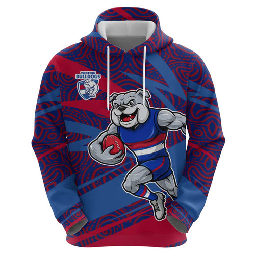 Western Bulldogs Australian Football Hoodie Tough Bulldog Mascot Art With Indigenous Pattern Art
