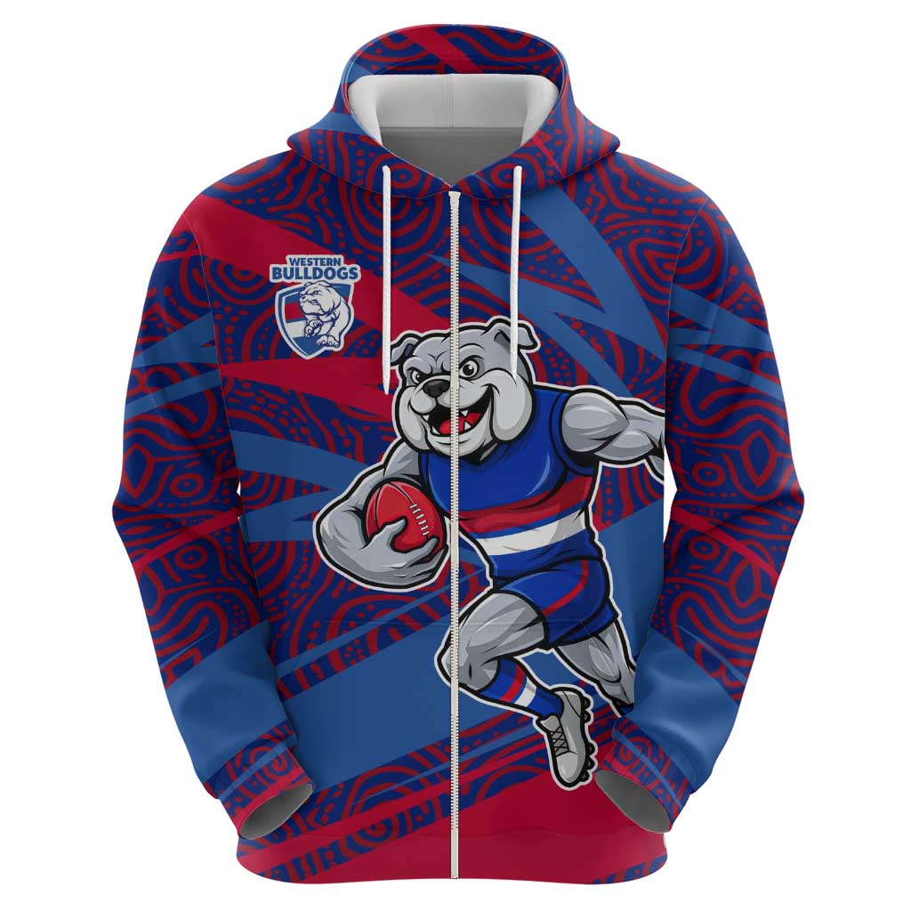 Western Bulldogs Australian Football Hoodie Tough Bulldog Mascot Art With Indigenous Pattern Art