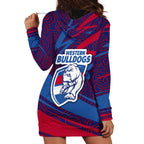 Western Bulldogs Australian Football Hoodie Dress Tough Bulldog Mascot Art With Indigenous Pattern Art