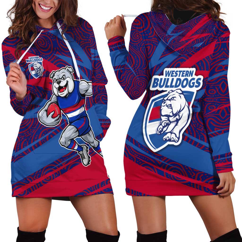 Western Bulldogs Australian Football Hoodie Dress Tough Bulldog Mascot Art With Indigenous Pattern Art
