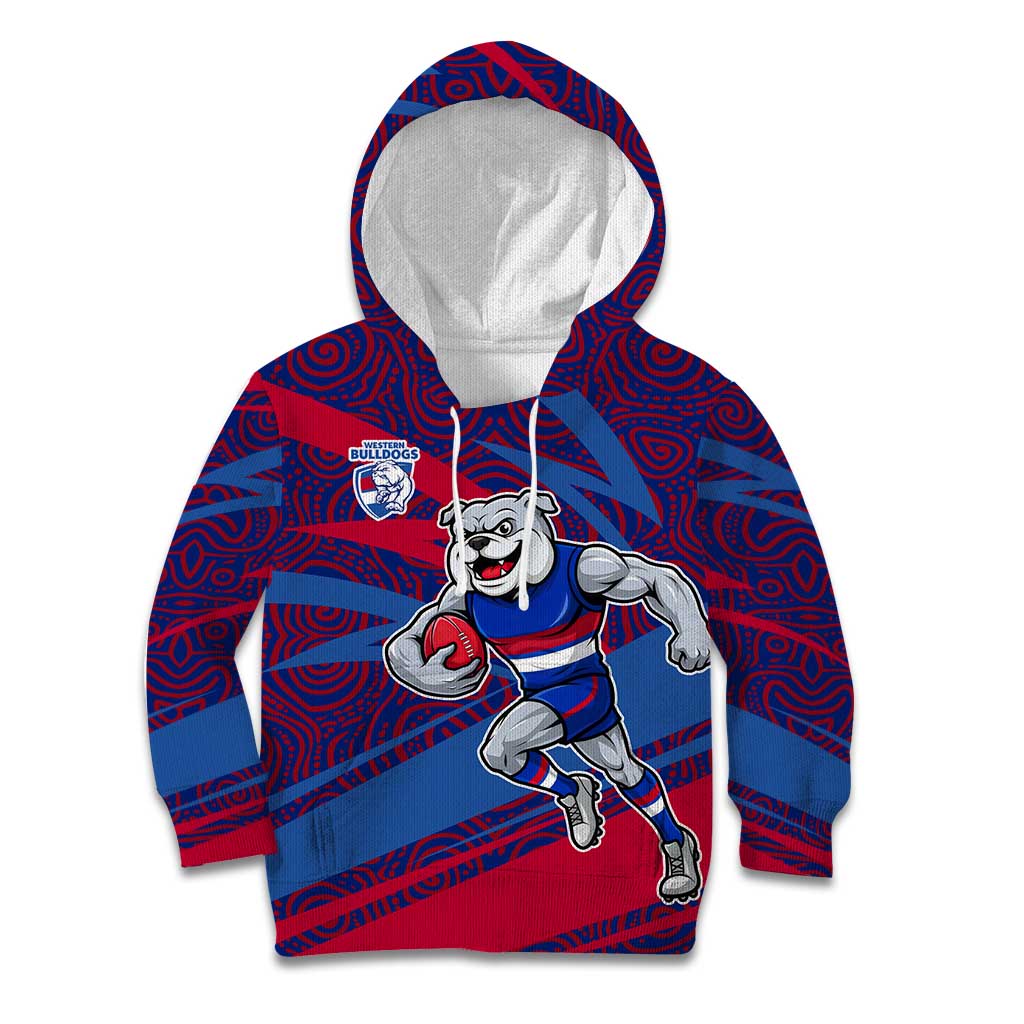 Western Bulldogs Australian Football Kid Hoodie Tough Bulldog Mascot Art With Indigenous Pattern Art