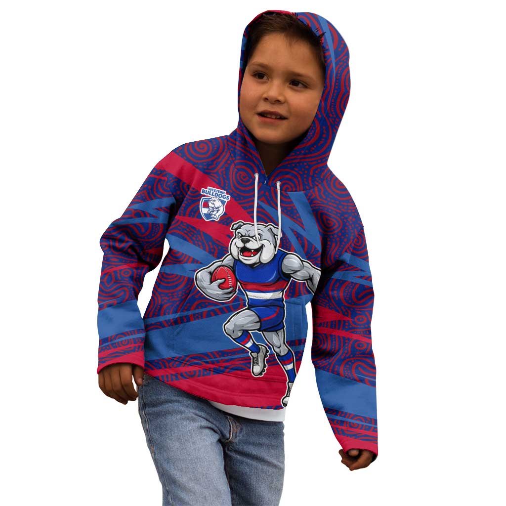 Western Bulldogs Australian Football Kid Hoodie Tough Bulldog Mascot Art With Indigenous Pattern Art