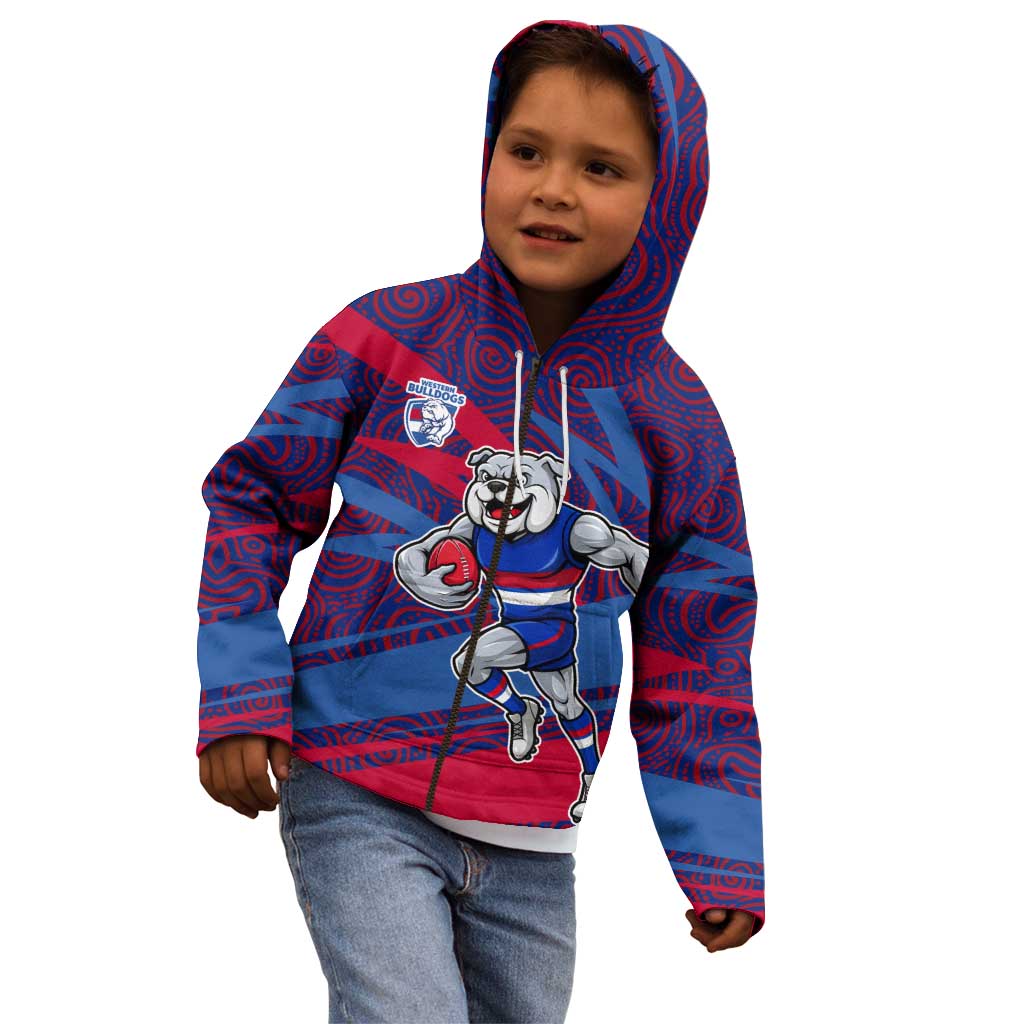 Western Bulldogs Australian Football Kid Hoodie Tough Bulldog Mascot Art With Indigenous Pattern Art