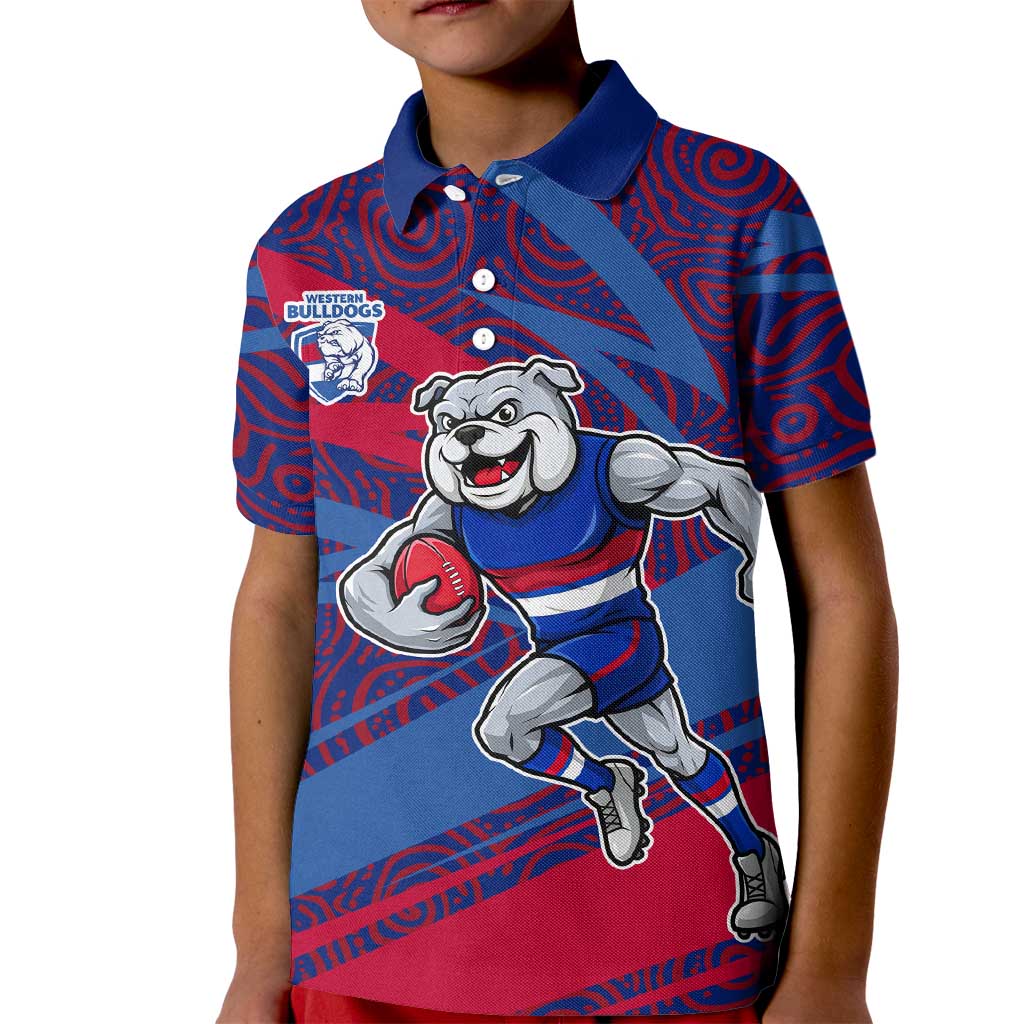 Western Bulldogs Australian Football Kid Polo Shirt Tough Bulldog Mascot Art With Indigenous Pattern Art