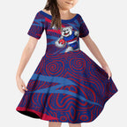 Western Bulldogs Australian Football Kid Short Sleeve Dress Tough Bulldog Mascot Art With Indigenous Pattern Art