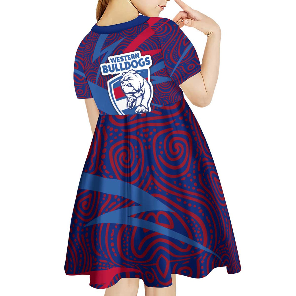 Western Bulldogs Australian Football Kid Short Sleeve Dress Tough Bulldog Mascot Art With Indigenous Pattern Art