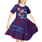 Western Bulldogs Australian Football Kid Short Sleeve Dress Tough Bulldog Mascot Art With Indigenous Pattern Art