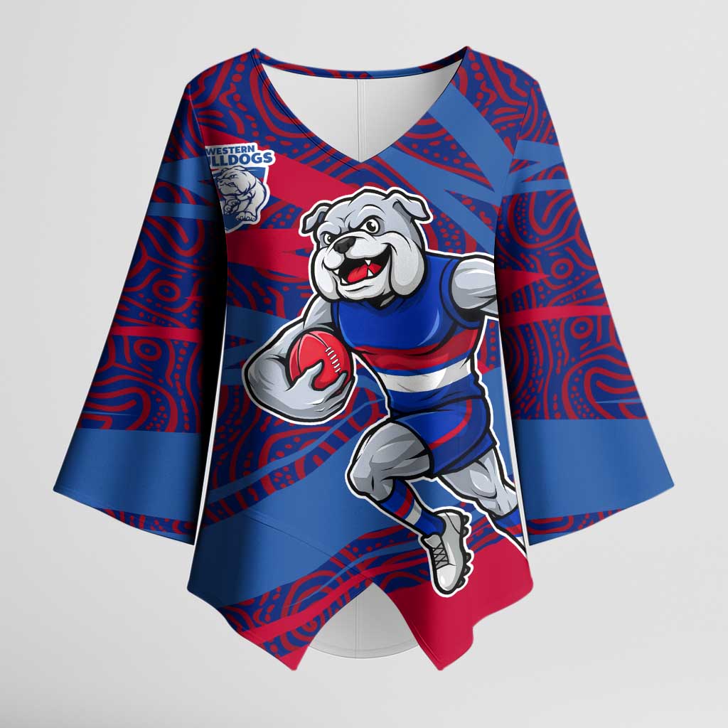 Western Bulldogs Australian Football Kimono Sleeve Blouse Tough Bulldog Mascot Art With Indigenous Pattern Art