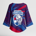 Western Bulldogs Australian Football Kimono Sleeve Blouse Tough Bulldog Mascot Art With Indigenous Pattern Art