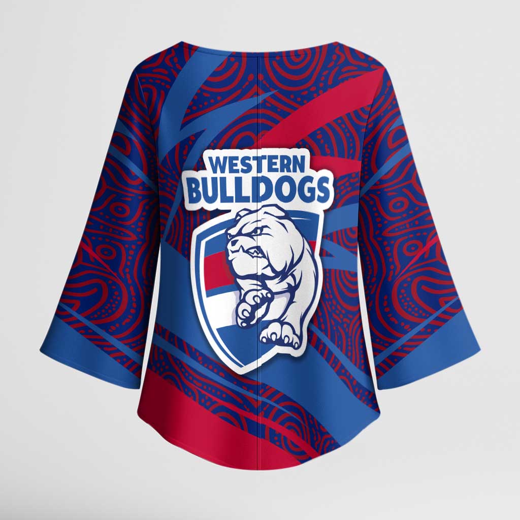 Western Bulldogs Australian Football Kimono Sleeve Blouse Tough Bulldog Mascot Art With Indigenous Pattern Art