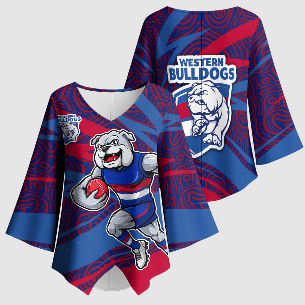 Western Bulldogs Australian Football Kimono Sleeve Blouse Tough Bulldog Mascot Art With Indigenous Pattern Art