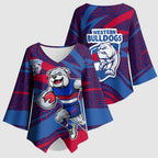 Western Bulldogs Australian Football Kimono Sleeve Blouse Tough Bulldog Mascot Art With Indigenous Pattern Art