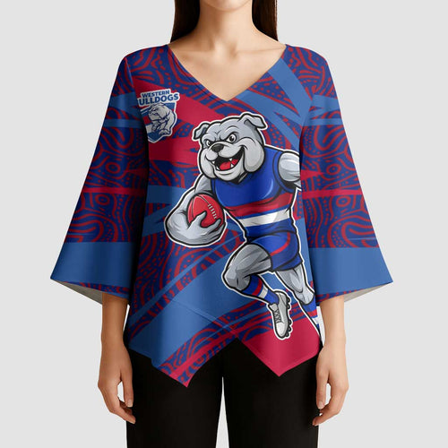 Western Bulldogs Australian Football Kimono Sleeve Blouse Tough Bulldog Mascot Art With Indigenous Pattern Art