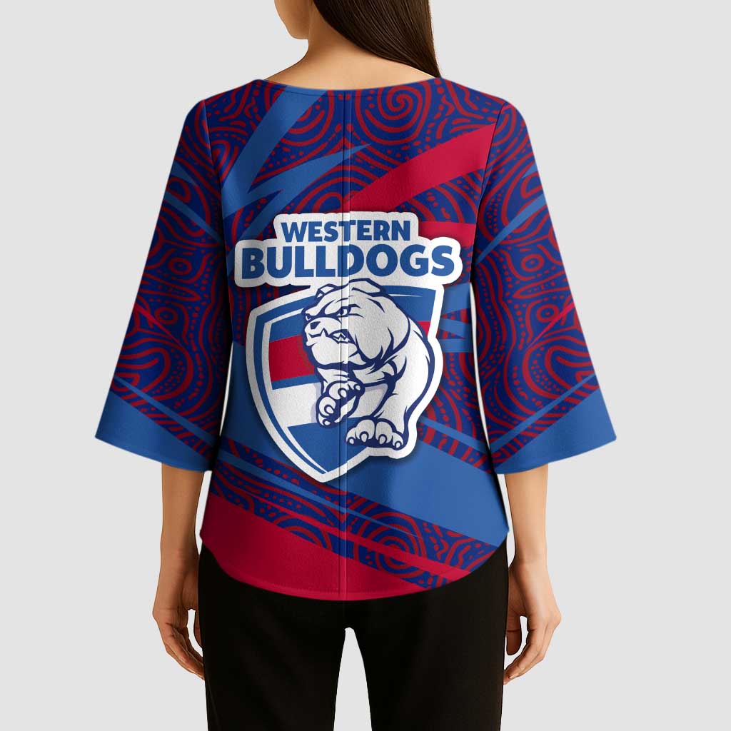 Western Bulldogs Australian Football Kimono Sleeve Blouse Tough Bulldog Mascot Art With Indigenous Pattern Art