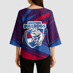 Western Bulldogs Australian Football Kimono Sleeve Blouse Tough Bulldog Mascot Art With Indigenous Pattern Art