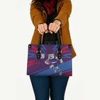 Western Bulldogs Australian Football Leather Bag Tough Bulldog Mascot Art With Indigenous Pattern Art
