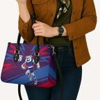 Western Bulldogs Australian Football Leather Bag Tough Bulldog Mascot Art With Indigenous Pattern Art