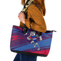 Western Bulldogs Australian Football Leather Tote Bag Tough Bulldog Mascot Art With Indigenous Pattern Art