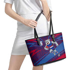 Western Bulldogs Australian Football Leather Tote Bag Tough Bulldog Mascot Art With Indigenous Pattern Art