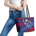 Western Bulldogs Australian Football Leather Tote Bag Tough Bulldog Mascot Art With Indigenous Pattern Art