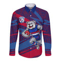 Western Bulldogs Australian Football Long Sleeve Button Shirt Tough Bulldog Mascot Art With Indigenous Pattern Art