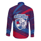 Western Bulldogs Australian Football Long Sleeve Button Shirt Tough Bulldog Mascot Art With Indigenous Pattern Art