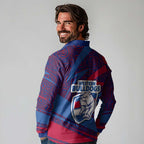 Western Bulldogs Australian Football Long Sleeve Polo Shirt Tough Bulldog Mascot Art With Indigenous Pattern Art