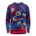 Western Bulldogs Australian Football Long Sleeve Shirt Tough Bulldog Mascot Art With Indigenous Pattern Art