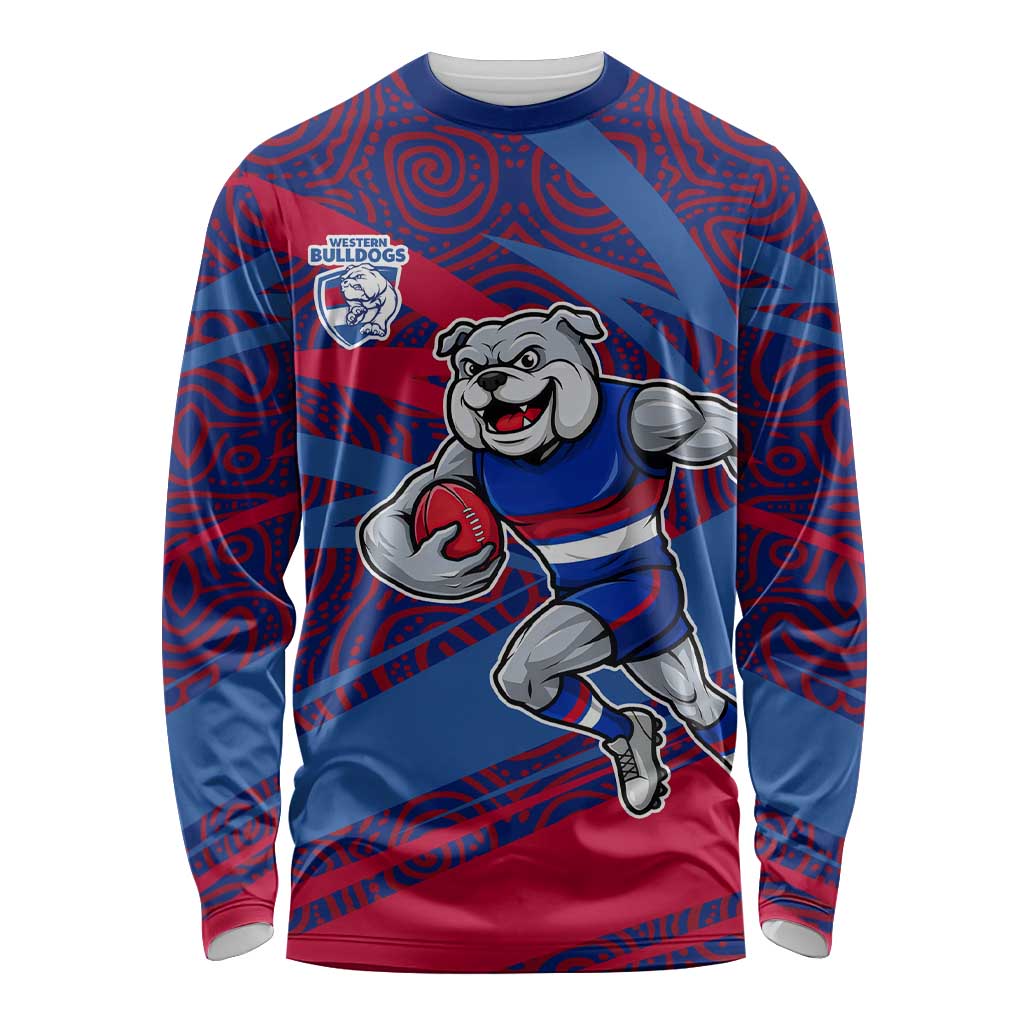 Western Bulldogs Australian Football Long Sleeve Shirt Tough Bulldog Mascot Art With Indigenous Pattern Art