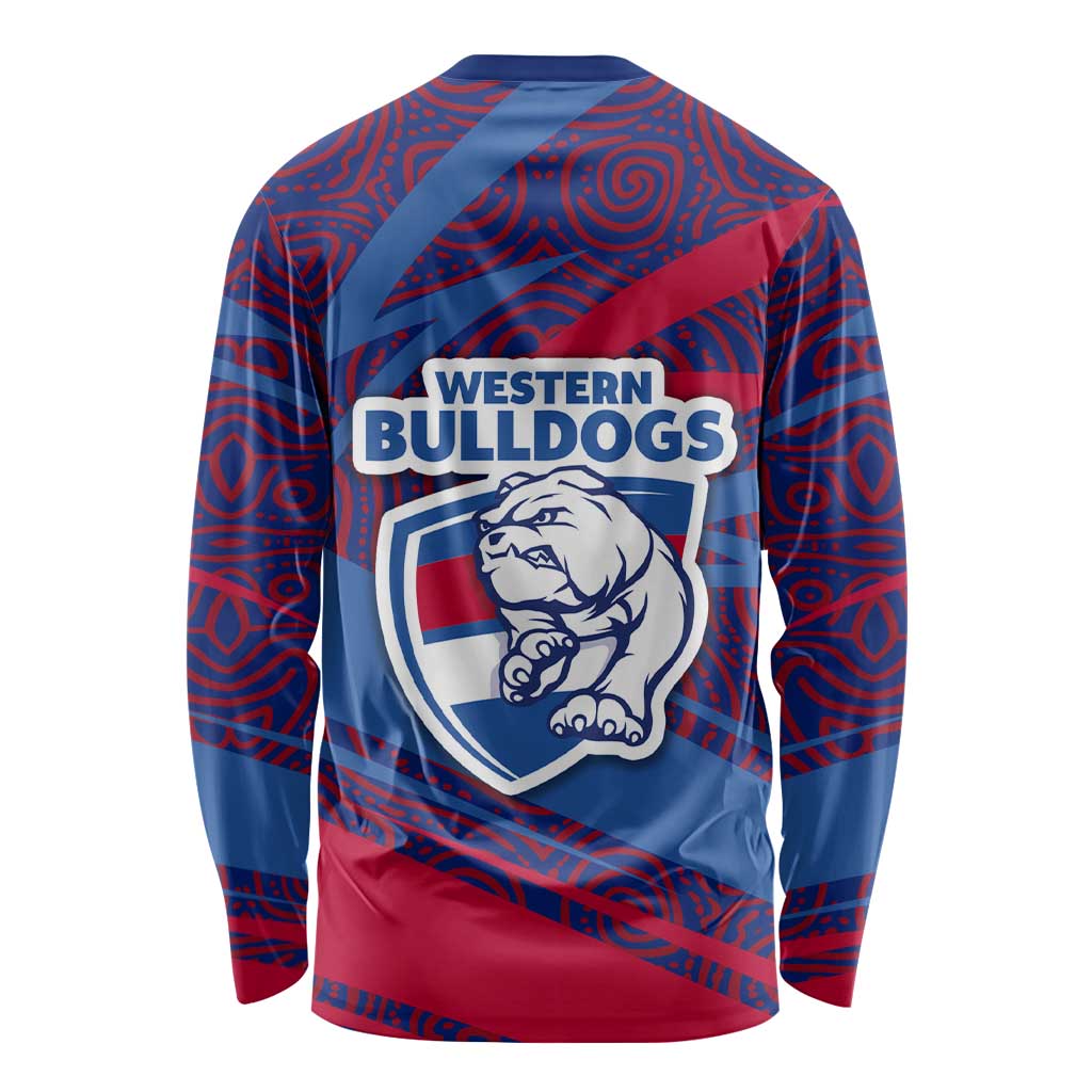 Western Bulldogs Australian Football Long Sleeve Shirt Tough Bulldog Mascot Art With Indigenous Pattern Art