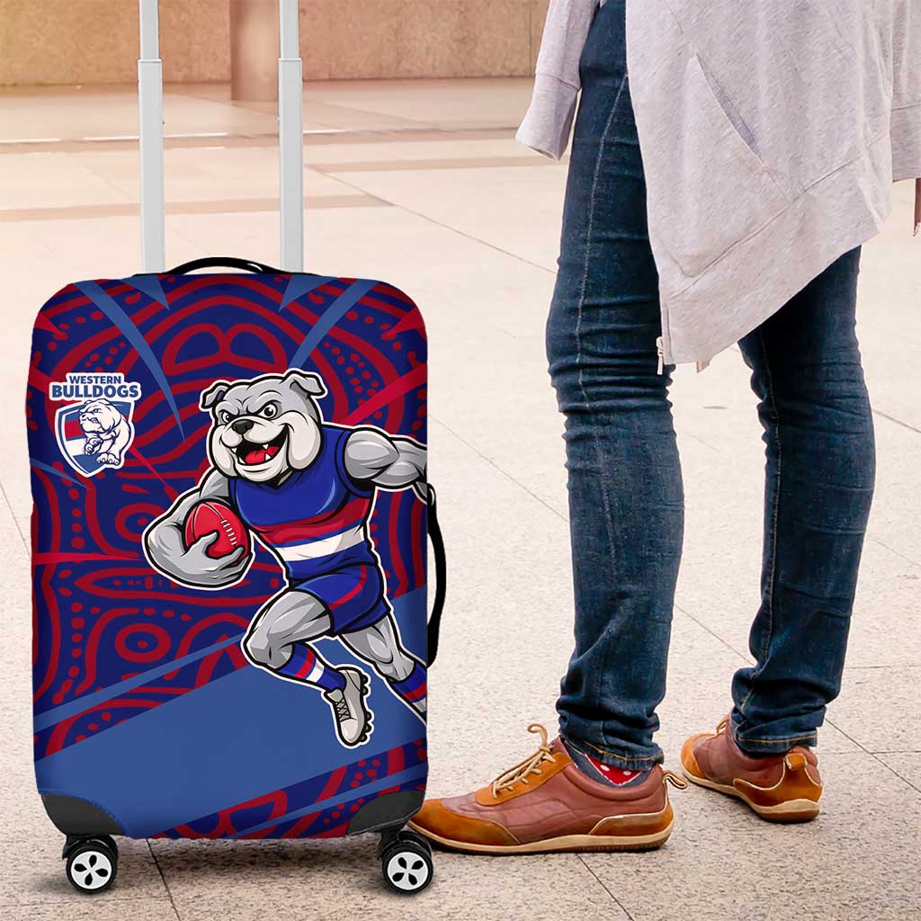 Western Bulldogs Australian Football Luggage Cover Tough Bulldog Mascot Art With Indigenous Pattern Art