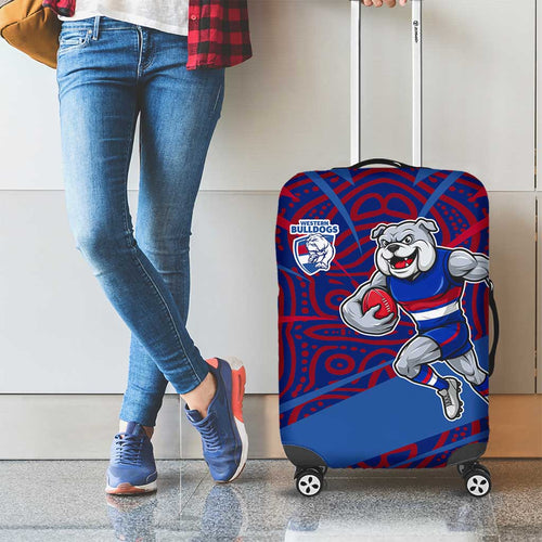 Western Bulldogs Australian Football Luggage Cover Tough Bulldog Mascot Art With Indigenous Pattern Art