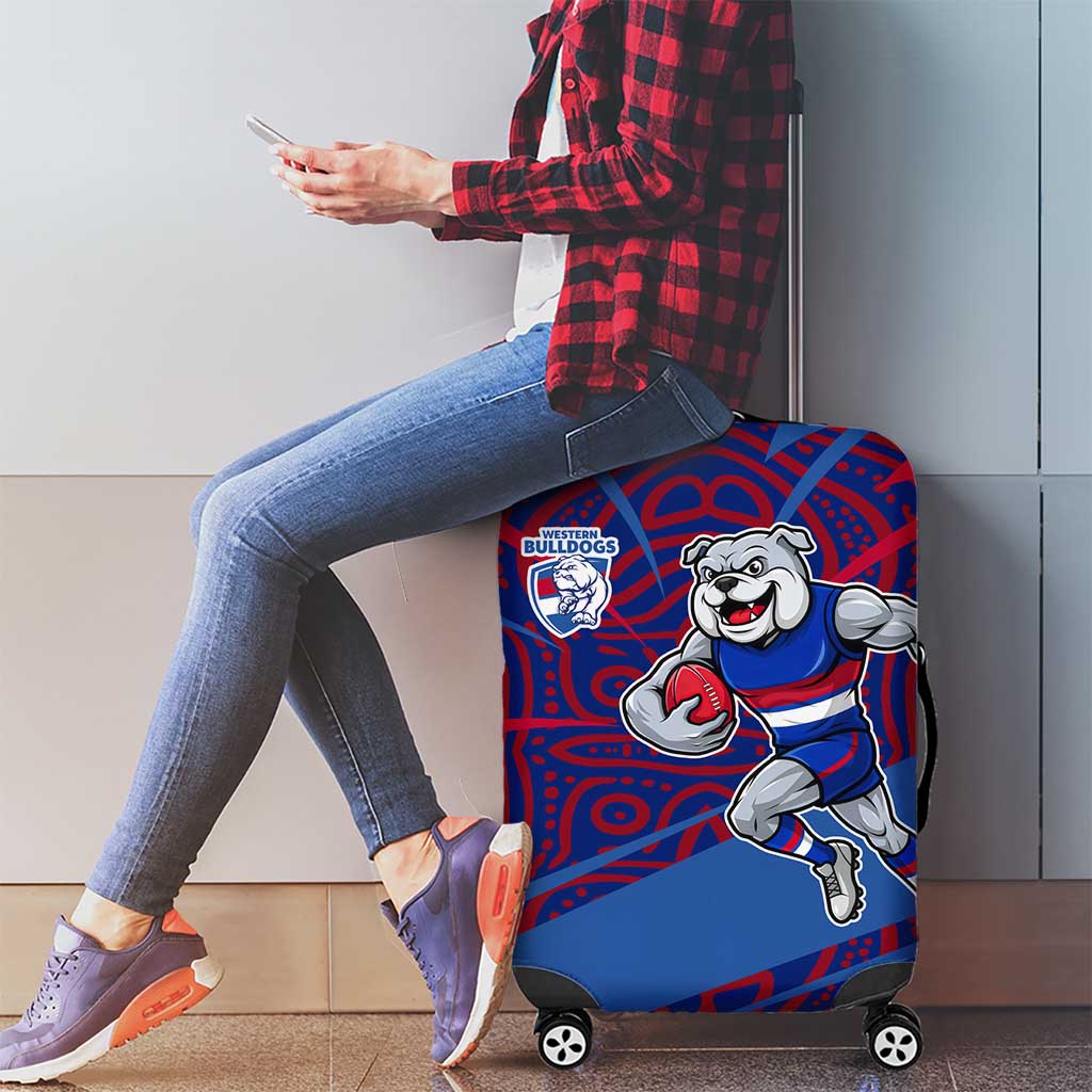 Western Bulldogs Australian Football Luggage Cover Tough Bulldog Mascot Art With Indigenous Pattern Art