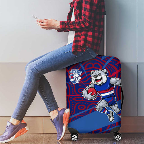 Western Bulldogs Australian Football Luggage Cover Tough Bulldog Mascot Art With Indigenous Pattern Art