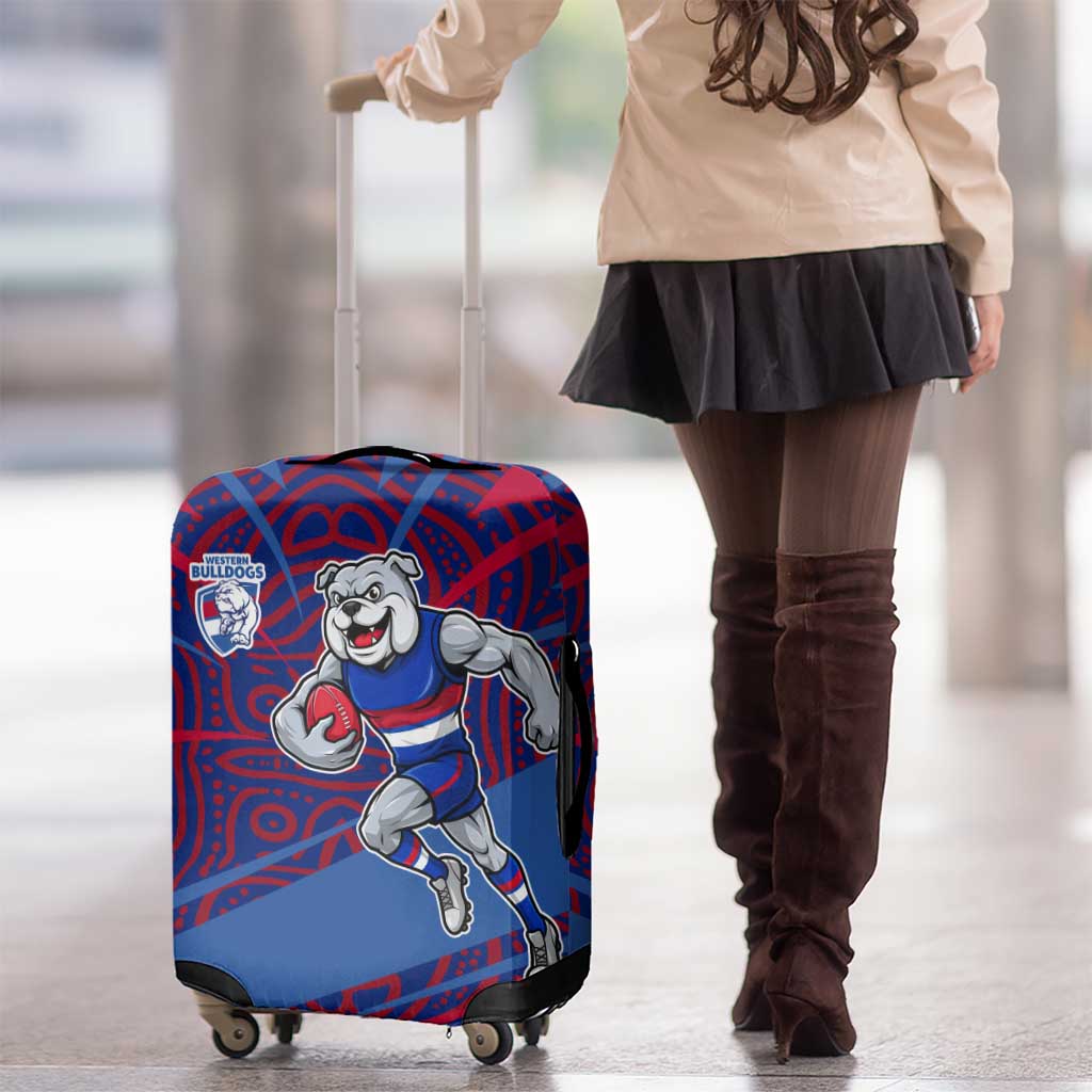 Western Bulldogs Australian Football Luggage Cover Tough Bulldog Mascot Art With Indigenous Pattern Art